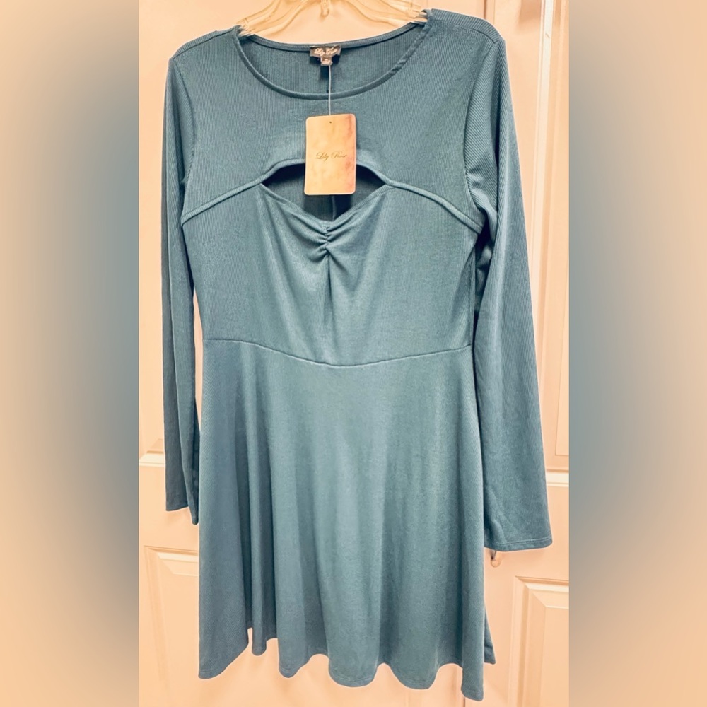 Lily Rose Teal Blue Cutout Front Fit&Flare Knee Length Dress Women's Size XL NWT